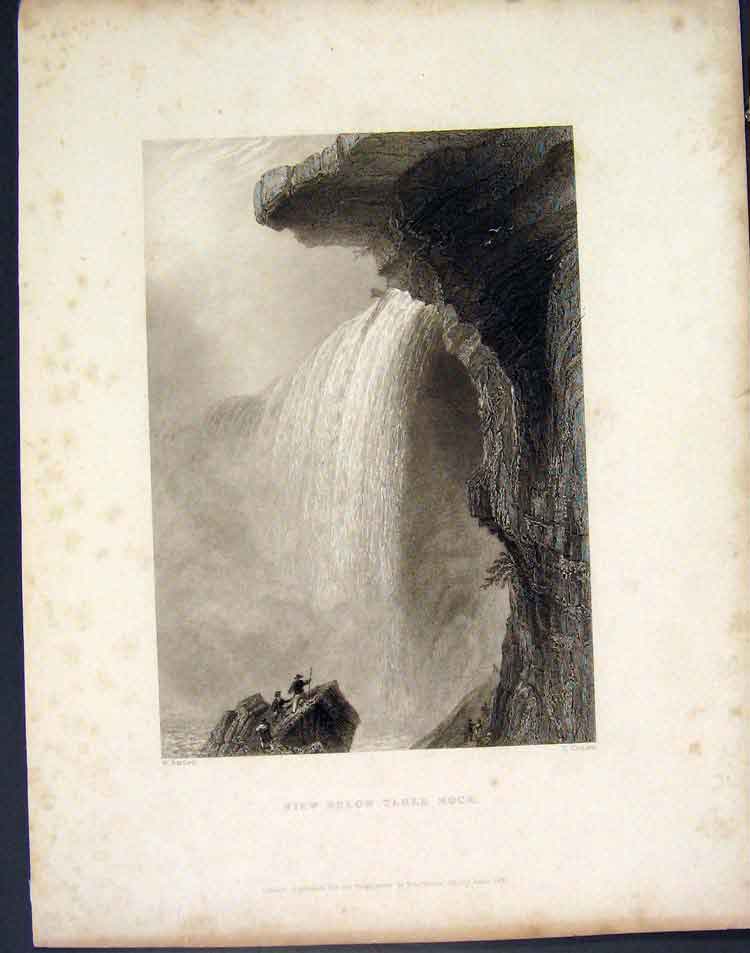 Original Old Antique Print View Below Table Rock America C1839 Art Victorian