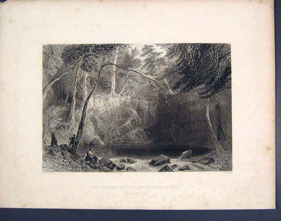 Original Old Antique Print Indian Falls Near CSpring C1839 Art 19th