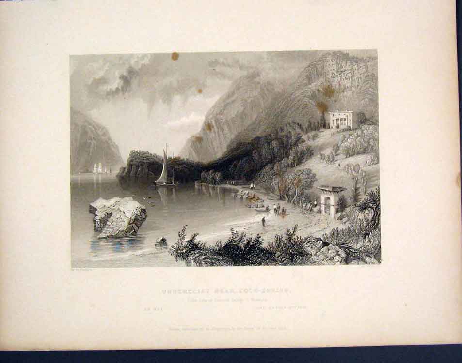 Original Old Antique Print Undercliff Near CSpring America C1839 19th