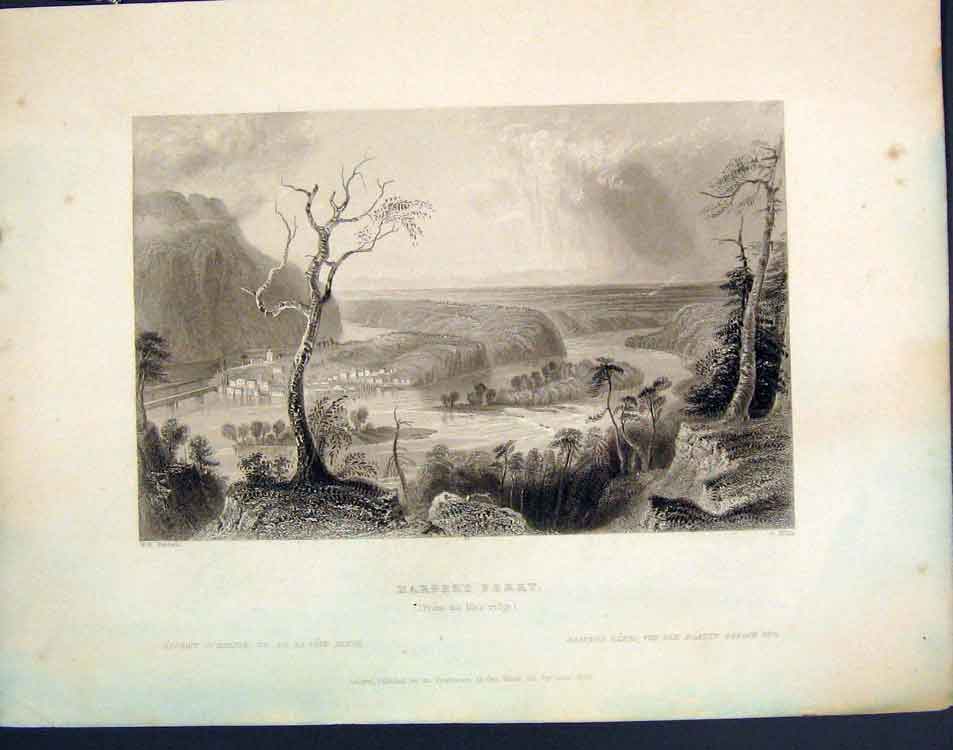 Original Old Antique Print Harpers Ferry Blue Ridge America C1839 19th