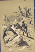 Original Old Antique Print C1881 Men Hunting Snow Trees Mountains Shooting 19th