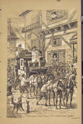 Original Old Vintage Print Horses Coach C1881 Street Scene Celebration Dog 19th