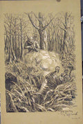 Original Old Antique Print Man Shooting Tiger Trees C1881 Country Scene 19th