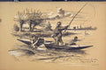 Original Old Antique Print C1881 Men Fishing Rescuing People Water Capsized 19th