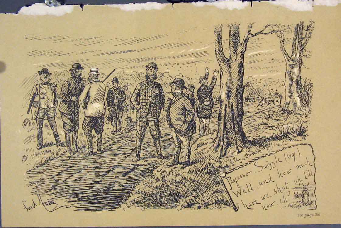 Original Old Antique Print C1881 Professor Swiggle Hunting Country Lane 19th