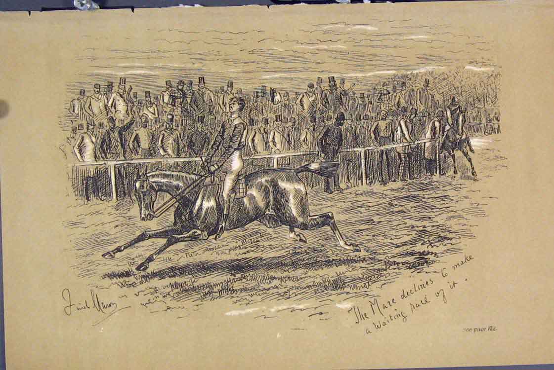 Original Old Antique Print C1881 Horse Racing Jockey Race-Course Crowds People