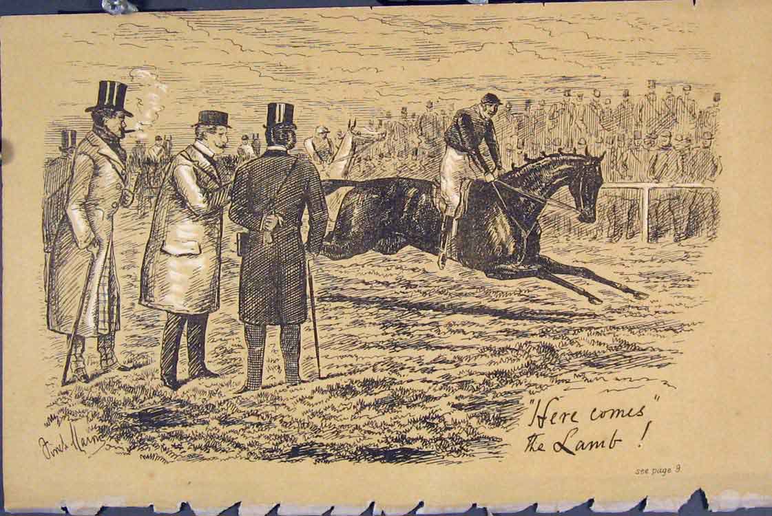 Original Old Antique Print C1881 Horse Racing Jockey Finish Line Men Victorian