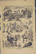 Original Old Antique Print Horses Fox Hunting C1881 Jumping Fence Hounds Sepia