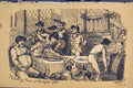 Original Old Antique Print Hunting Parson Breakfast C1881 Dogs Men Sepia 19th