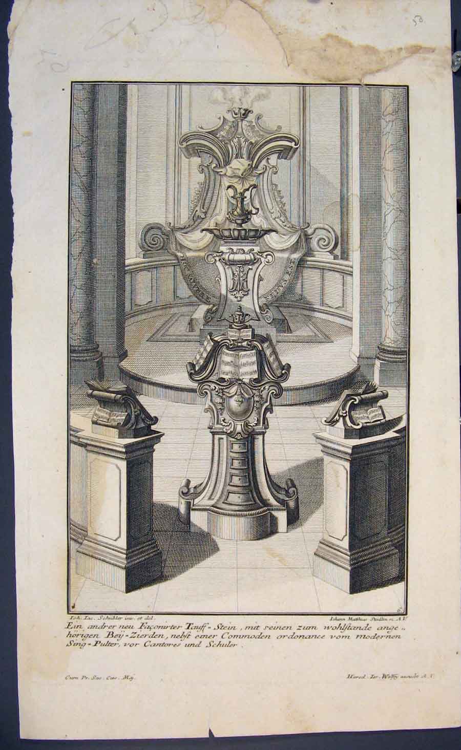 Original Old Antique Print By J. Schubler Fine Art Engraving C1702