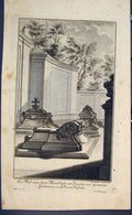 Original Old Antique Print By J. Schubler Church Tombs Engraving Fine Art C1702