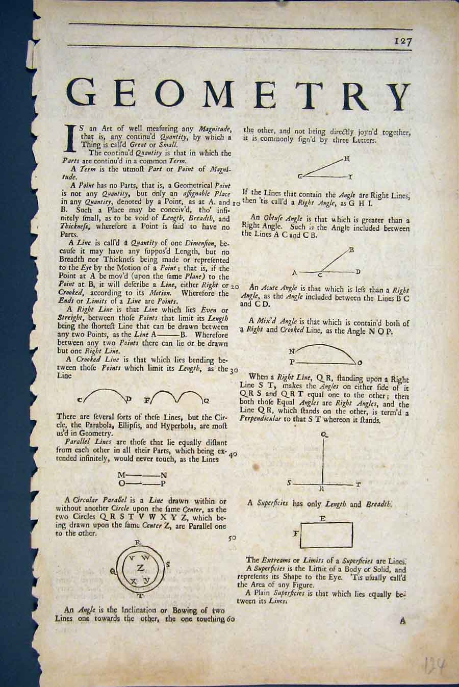 Original Old Antique Print Blomes Receptions Geometry Ref.2