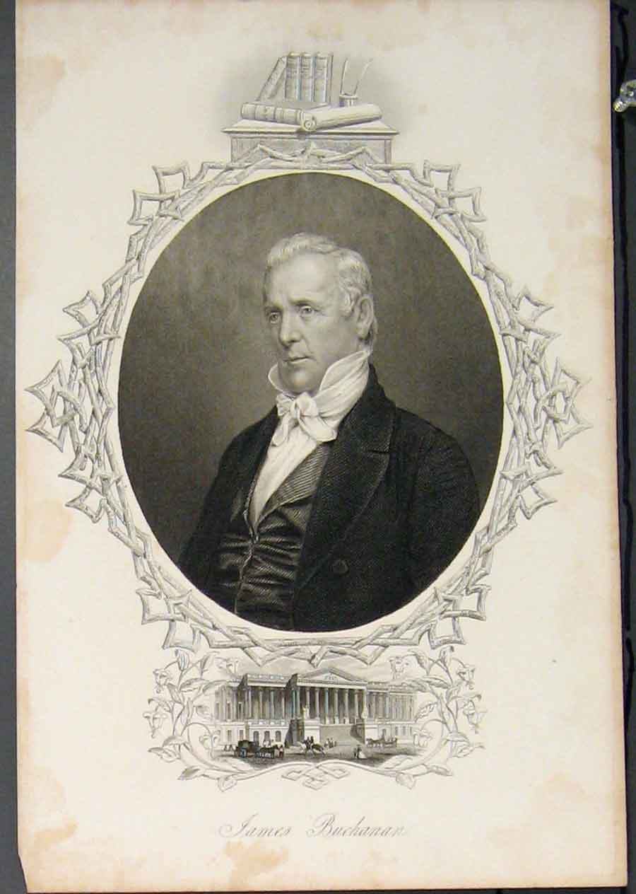 Original Old Antique Print James Buchanan Portrait Fine Art 1895 19th