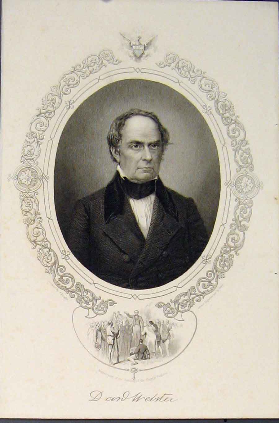 Original Old Antique Print Webster Pilgrim Fathers Portrait Fine Art