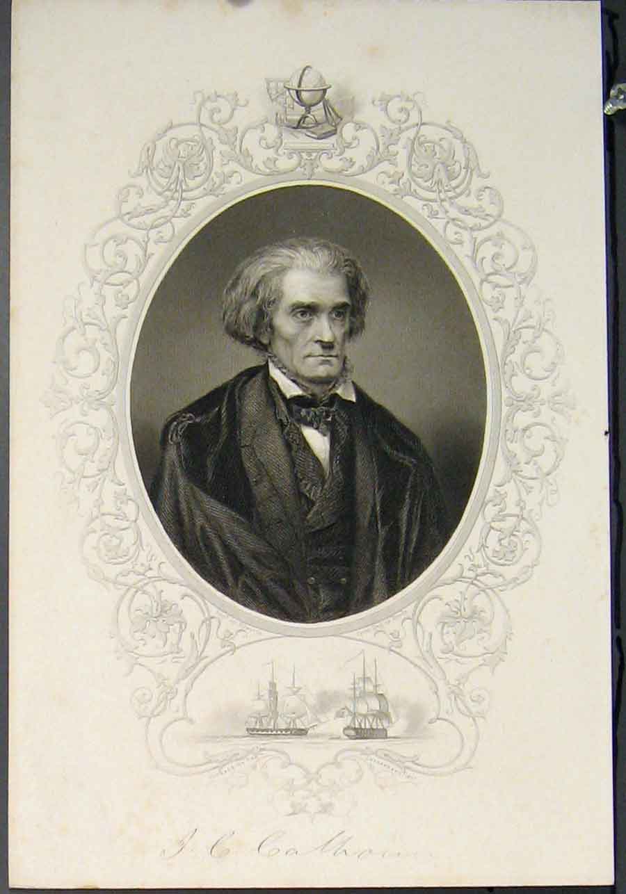 Original Old Antique Print J C Calhouin Portrait Fine Art C1895 19th