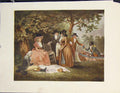 Original Old Antique Print Picnic River Food Boat Color Fine Art C1902 20th