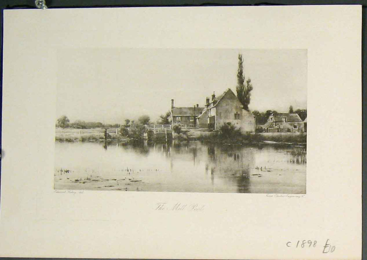 Original Old Antique Print Mill Pool Lake River Fine Art C1898 19th
