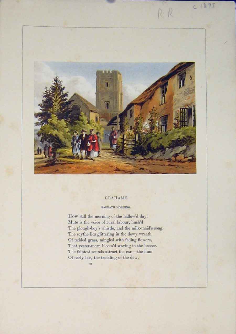 Original Old Antique Print Grahame Sabbath Morning Poem Poetry Art C1875 19th