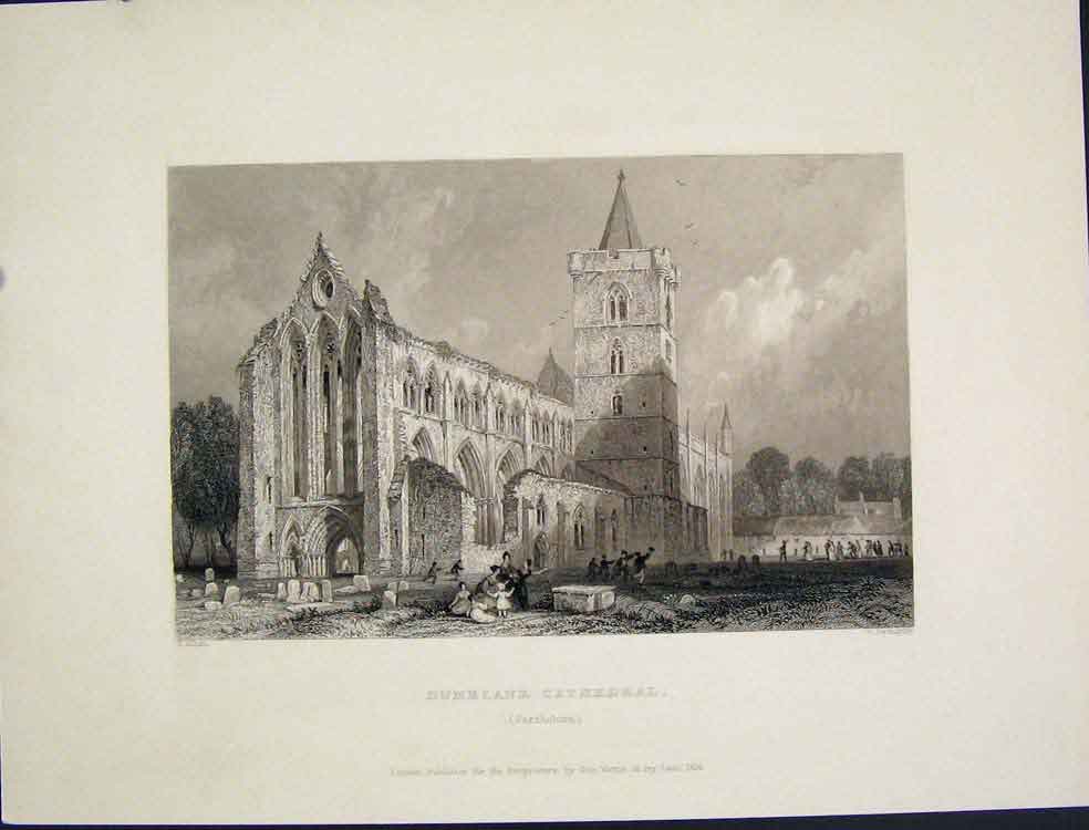 Original Old Antique Print Dumblane Cathedral Perthshire Scotland C1875 19th
