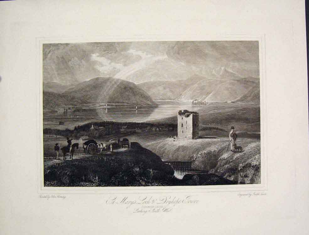 Original Old Antique Print St. Mary'S Loch Dryhope Tower Selkirkshire Scotland