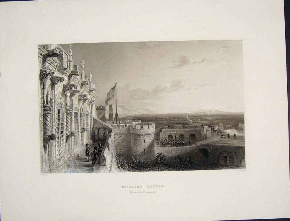 Original Old Antique Print Stirling Castle Ramparts Scotland