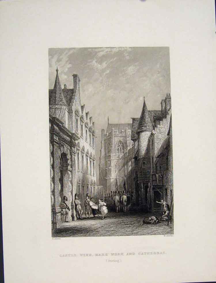 Original Old Antique Print Castle Wind Mars Work Cathedral Scotland