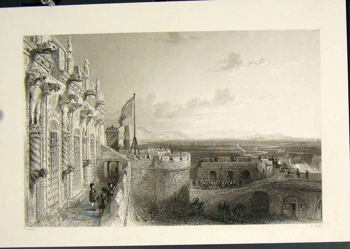 Original Old Antique Print Stirling Castle Ramparts Fine Art C1877 Victorian