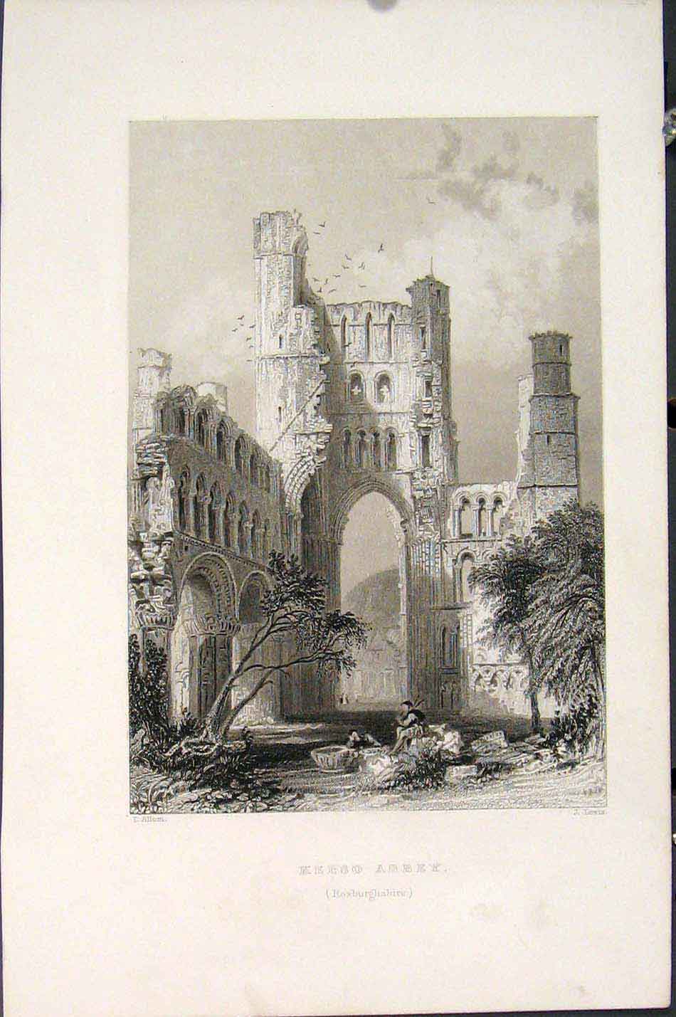 Original Old Antique Print Kelso Abbey Roxburghshire Fine Art