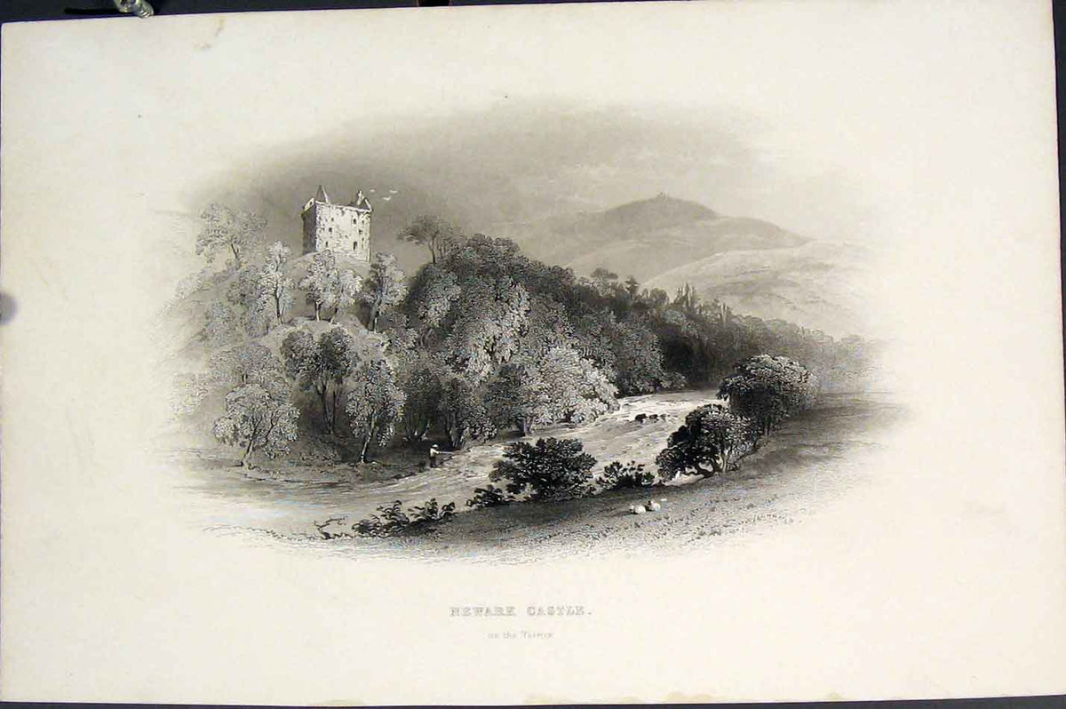 Original Old Antique Print Newark Castle Yarrow Fine Art C1877 19th