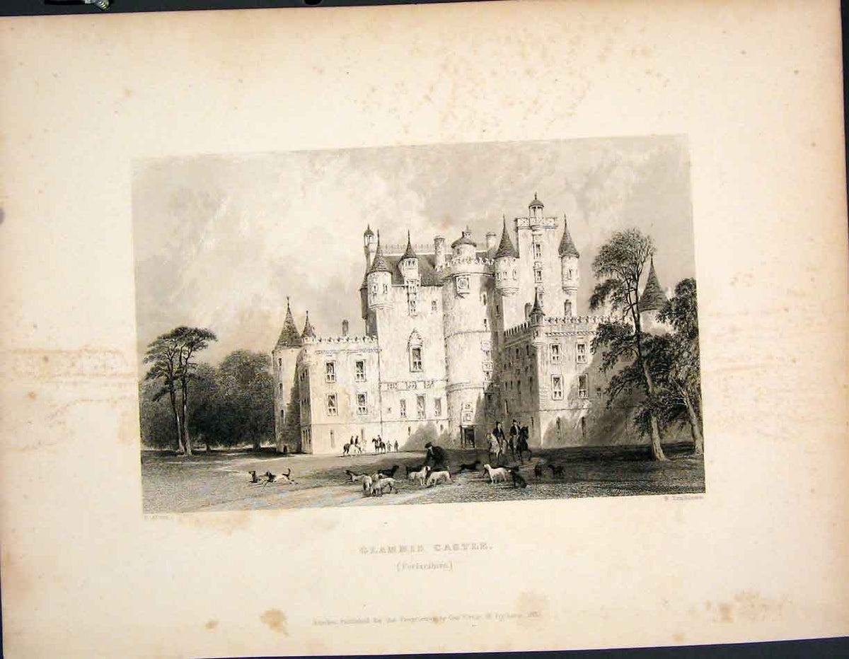 Original Old Antique Print Glammis Castle Forfarshire Scotland Art