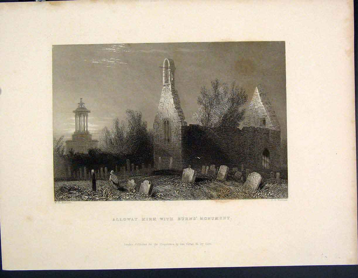 Original Old Antique Print Alloway Kirk Burns Monument Barlett Scotland