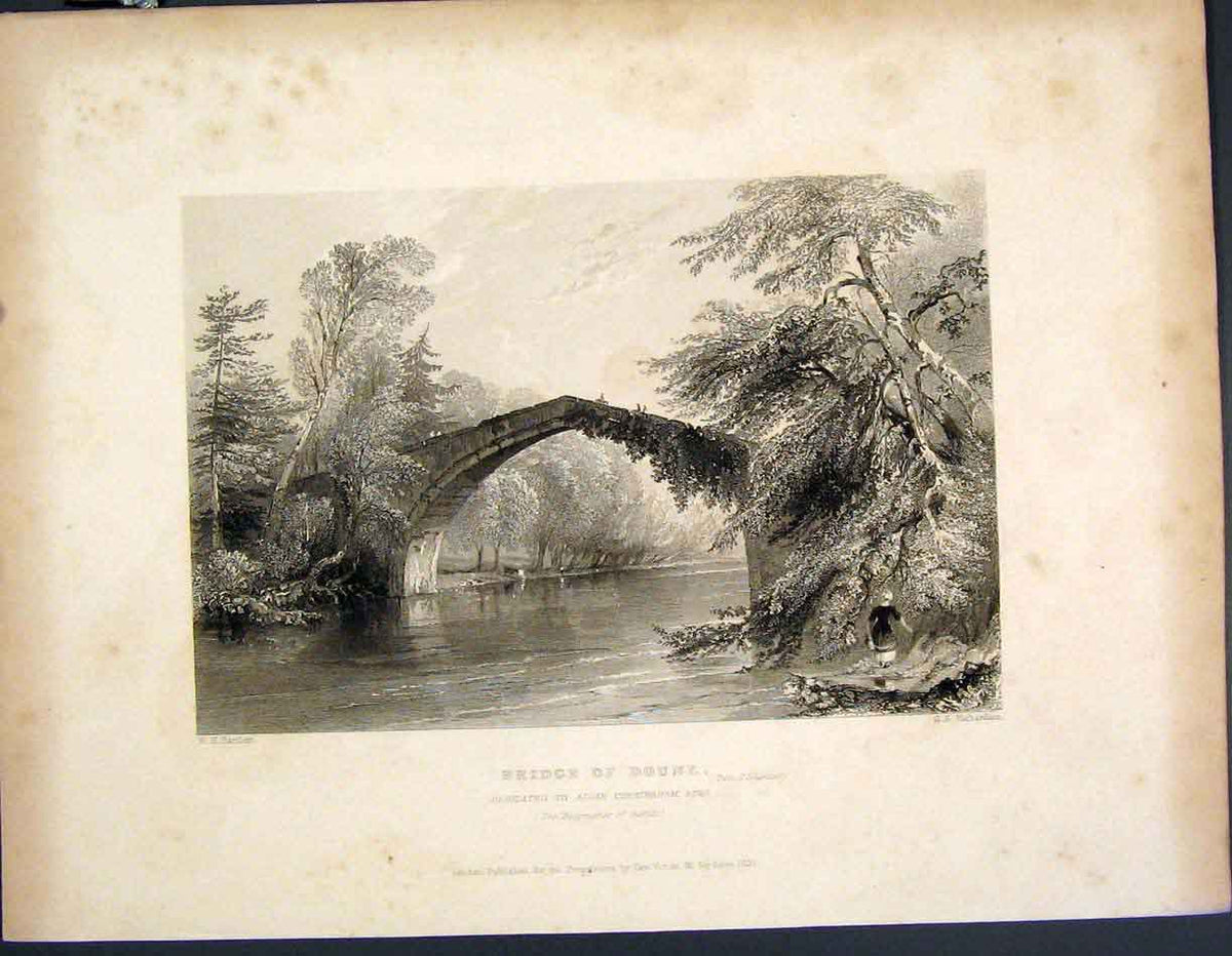 Original Old Antique Print Bridge Doune Barlett Scotland C1877 19th