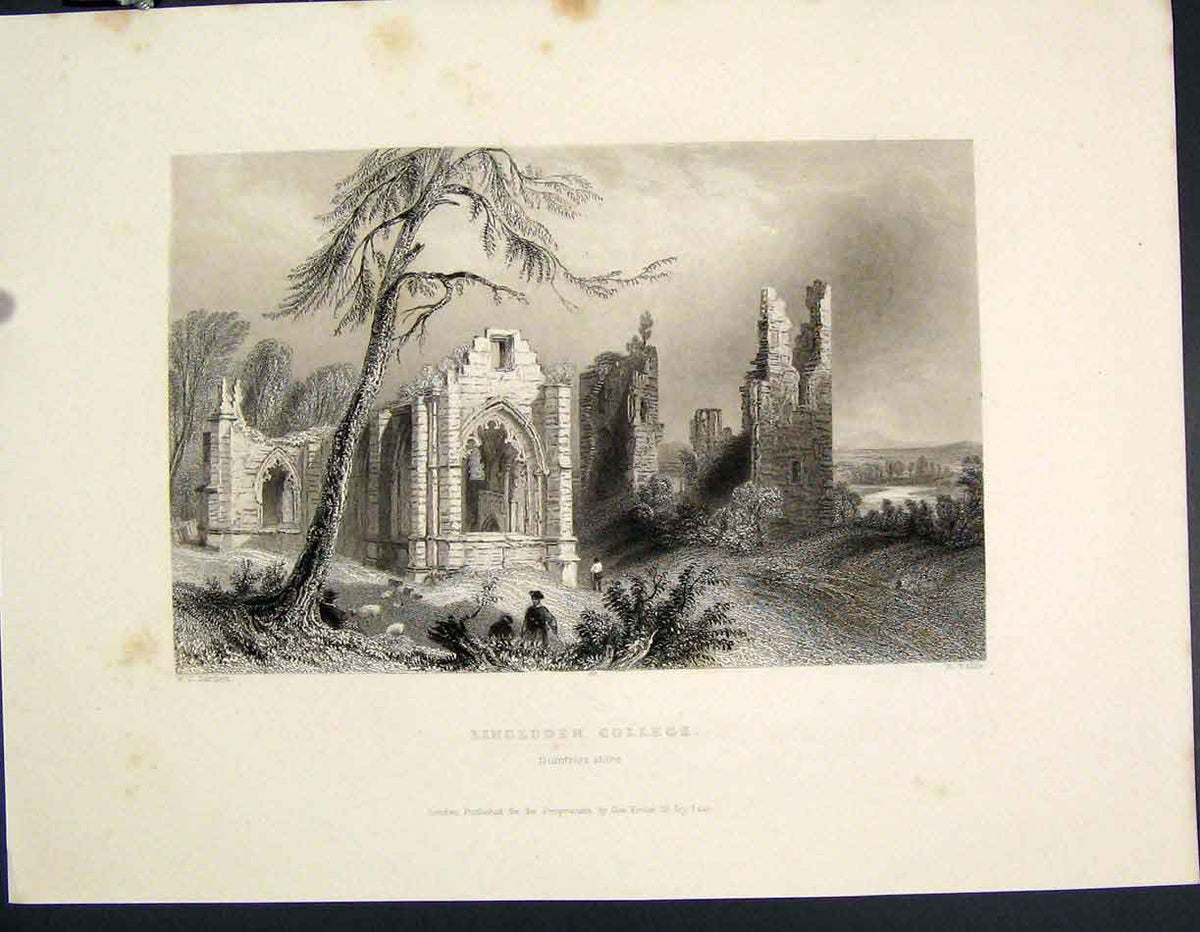 Old Antique Print Lincluden College Dumfries Dumfrieshire Scotland C1877 19th