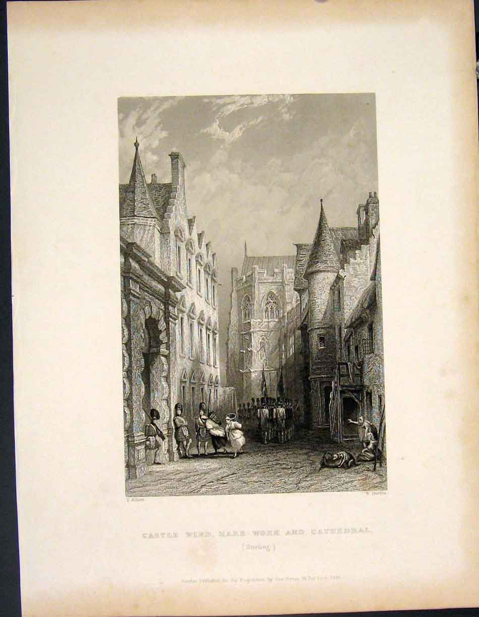 Original Old Antique Print Castle Wind Mars Work Cathedral Stirling Scotland Art