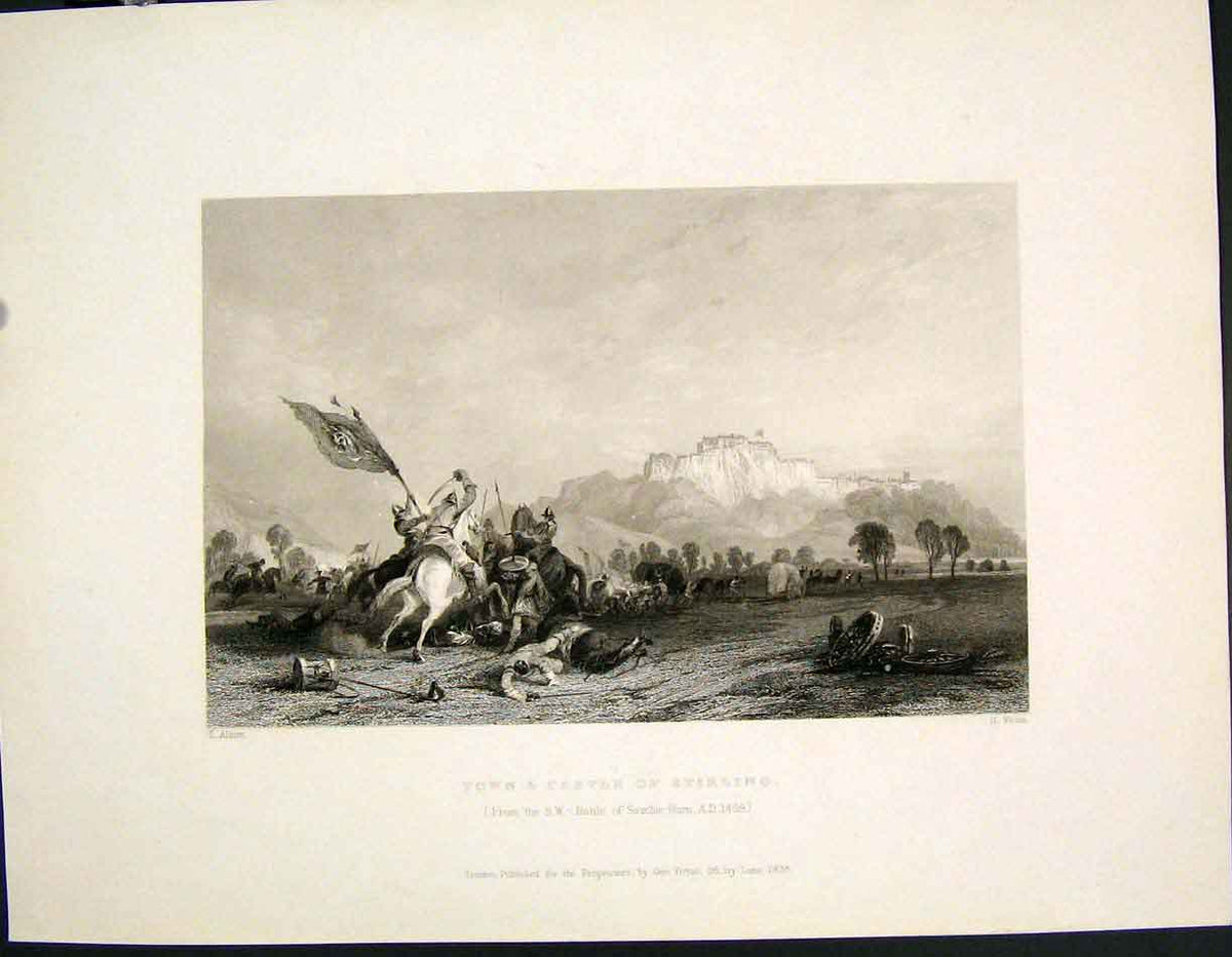 Antique Print Ref.35 Town Castle Stirling Battle Sauchie-Burn Scotland C1877