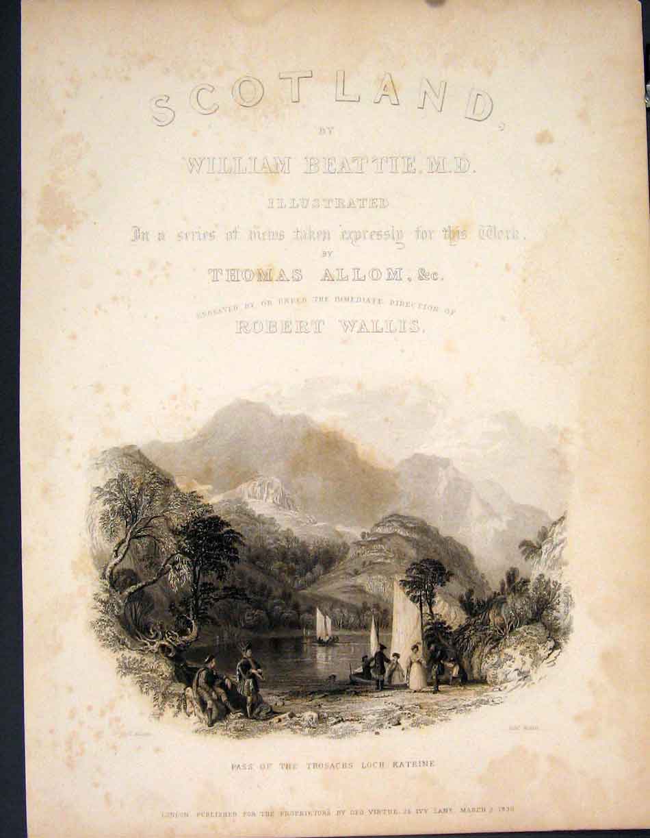 Original Old Antique Print Scotland Pass Trosachs Loch Katrine