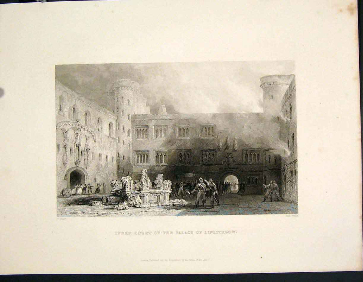 Original Old Antique Print Inner Courth Palace Linlithgo Scotland C1877 19th
