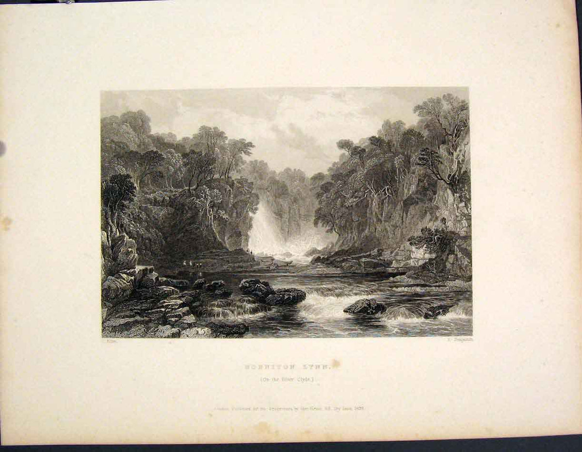 Original Old Antique Print Bonniton Lynn River Clyde Scotland
