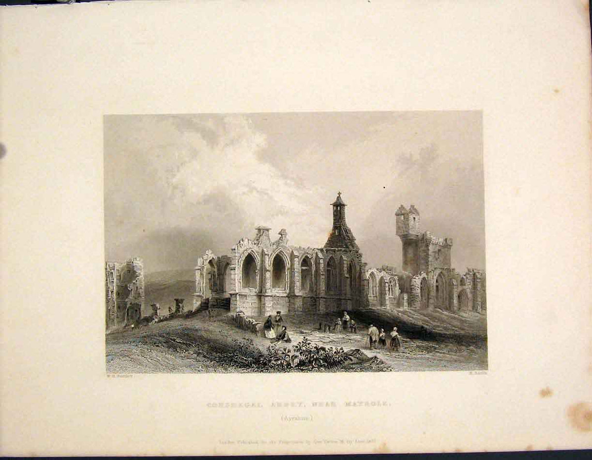 Original Old Antique Print Corsregal Abbey Maybole Ayrshire Scotland