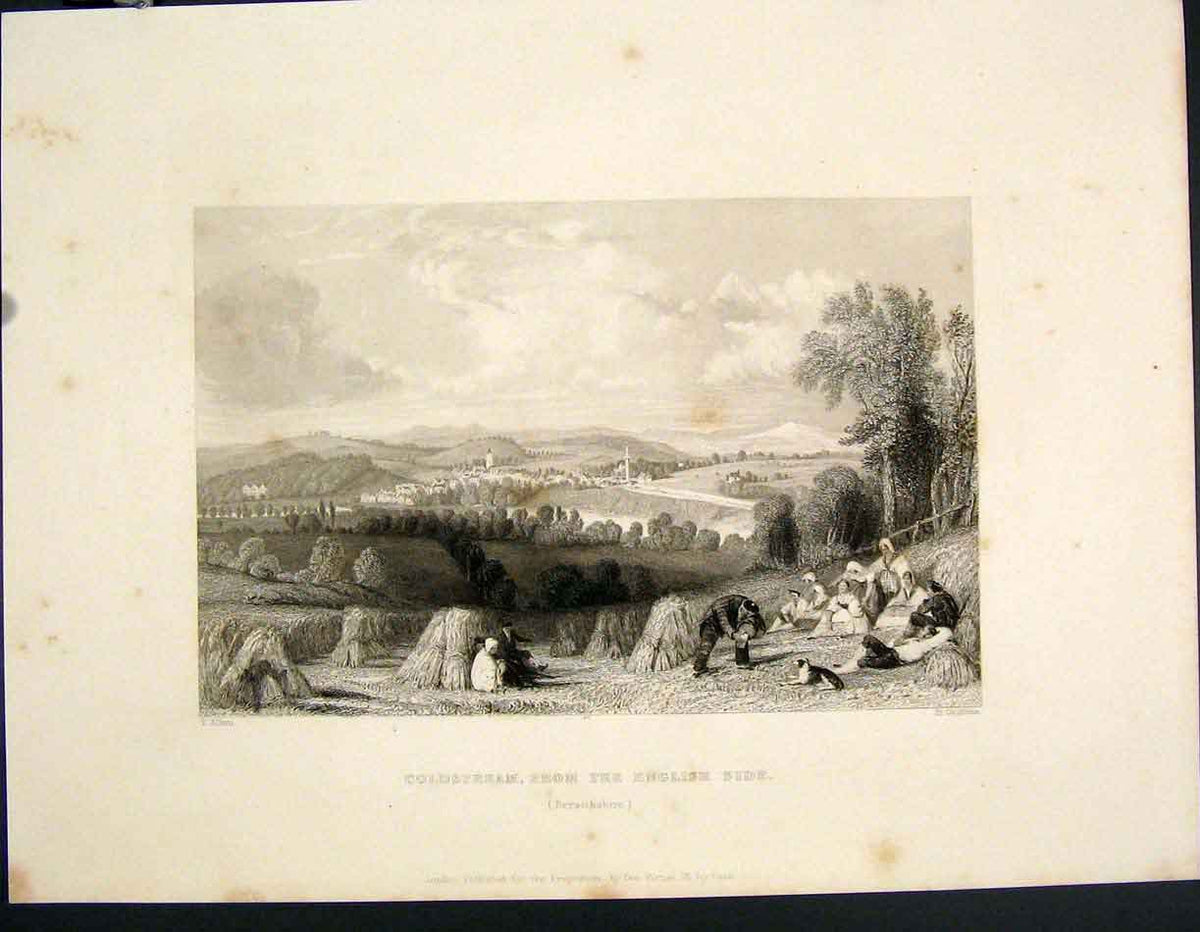 Original Old Antique Print Cstream English Side Berwickshire Scotland