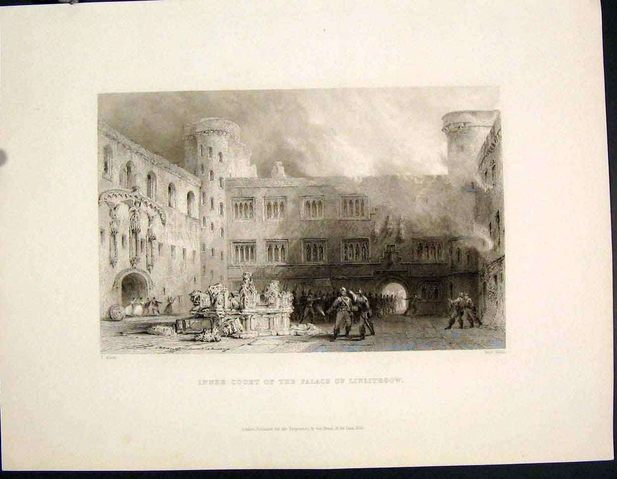 Original Old Antique Print Inner Court Palace Linlithgow Scotland C1877 19th