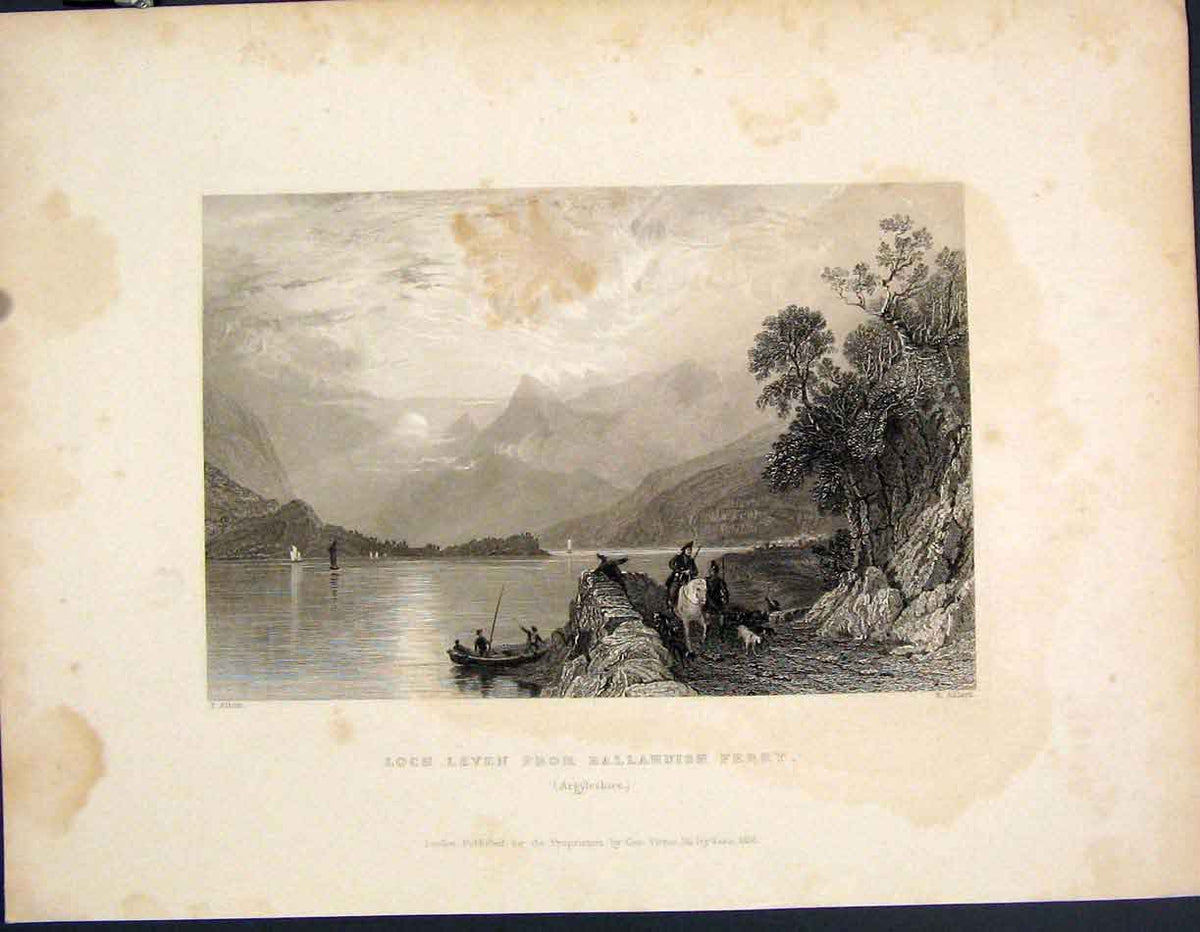 Original Old Antique Print Loch Leven Ballahuish Ferry Argyleshire Scotland