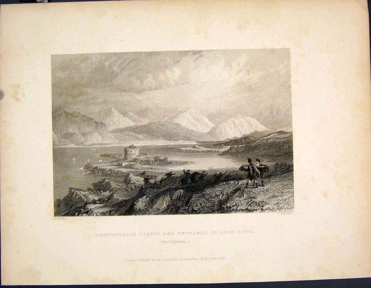 Original Old Antique Print Dunstaffnage Castle Entrance Loch Etive Highlands