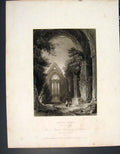 Original Old Antique Print Newby Abbey Dumfrieshire Scotland