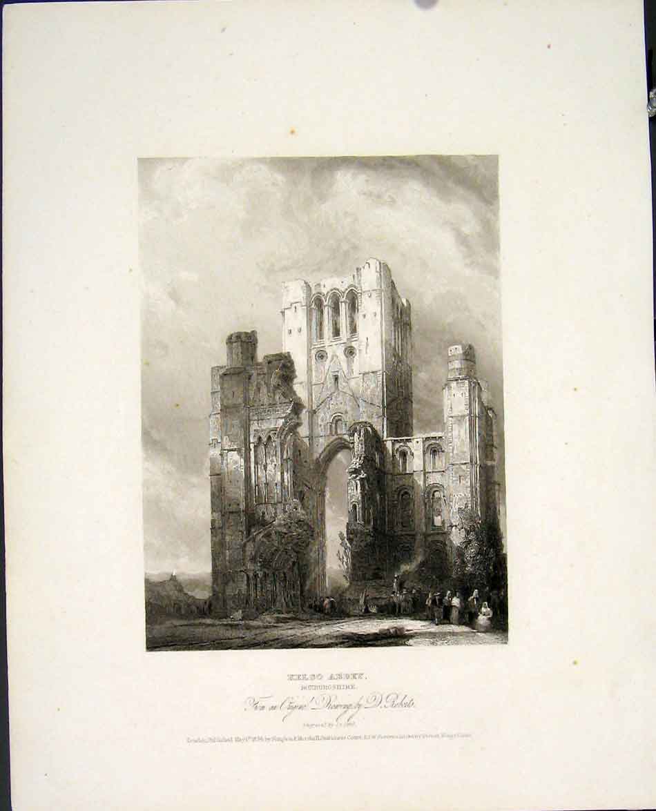 Original Old Antique Print Kelso Abbey Roxburgshire Fine Art C1877 Victorian