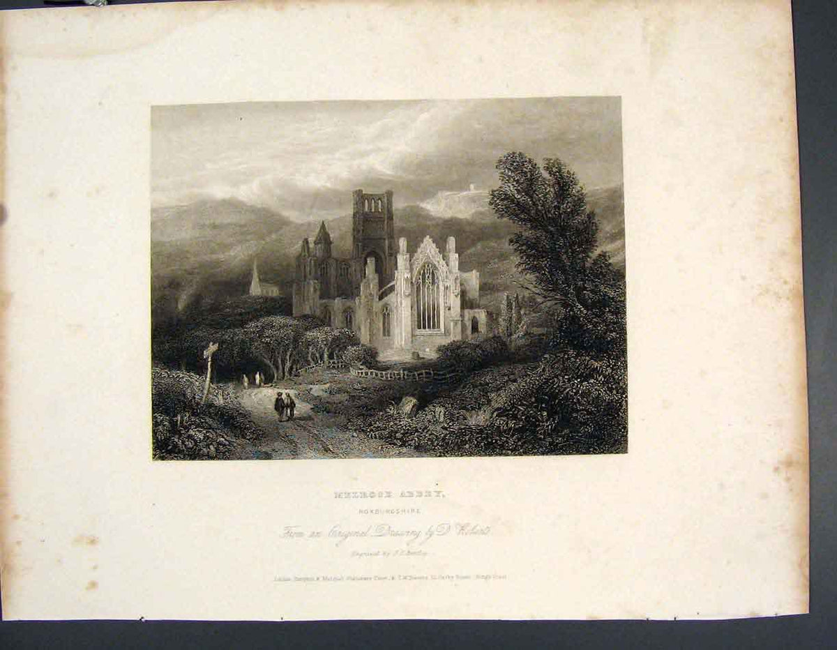 Original Old Antique Print Ref.36 Melrose Abbey Roxburghshire Scotland C1877
