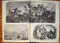 Old Antique Print Deer Hunt Hunting Horse Hounds Venice Canal Boat 1858 19th