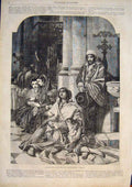 Original Old Antique Print Spain Spanish Church Lady Baby Child Fine Art 1859