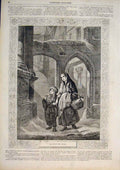Old Antique Print Christmas Eve Snow Child Children Street Fine Art 1859 19th