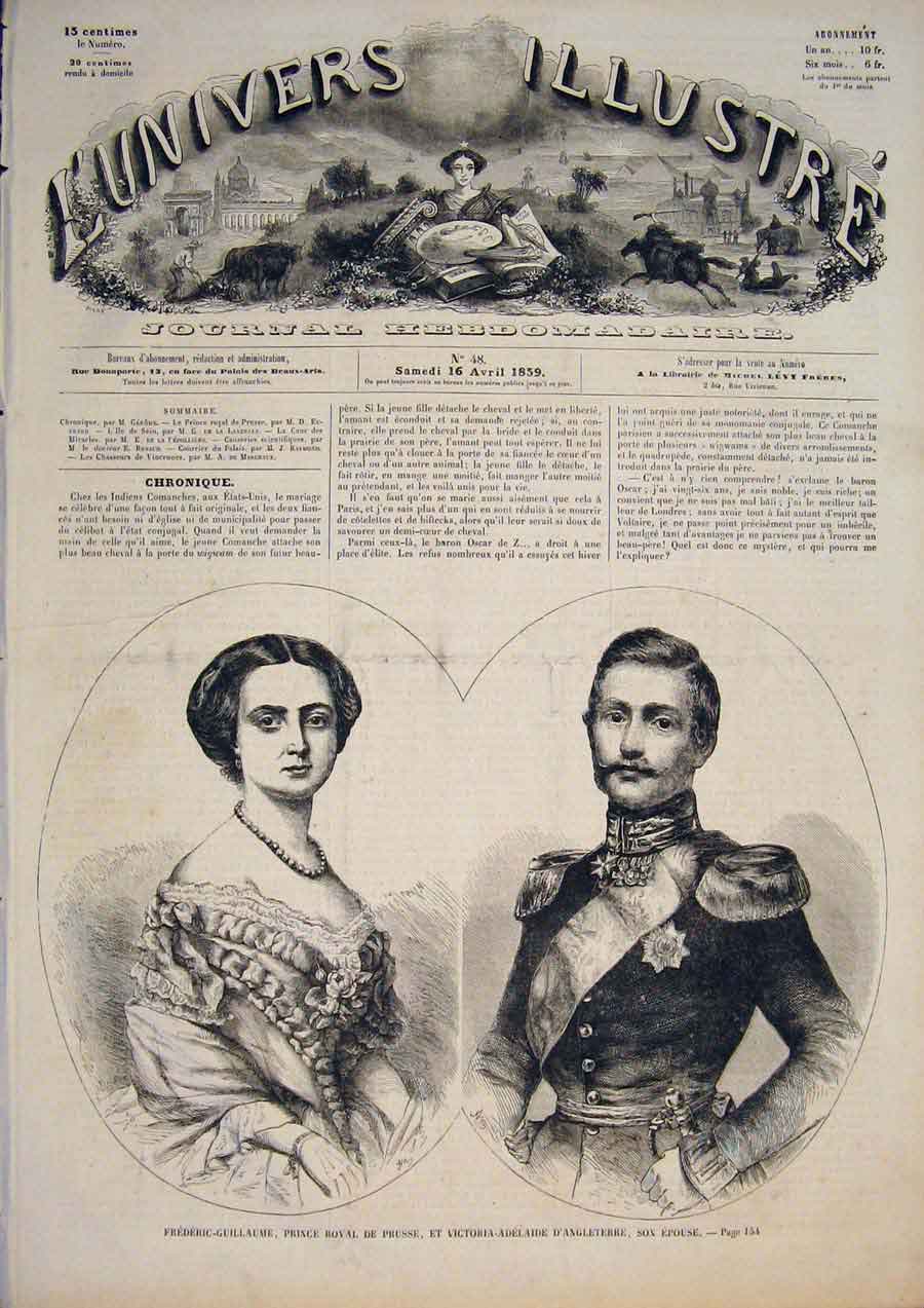 Original Old Antique Print Portrait Prussia Prince Guillaume Victoria Adelaide
